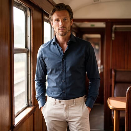 Kaufen Sie Ledûb stretch slim fit dunkelblau / grün Hemd für nur € 37,50 bei Henk ter Horst fashion