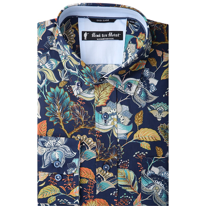 Kaufen Sie Henk ter Horst 100% katoenen overhemd met lange mouw en antieke bloemen print Donkerblauw für nur 79,95 € bei Henk ter Horst fashion