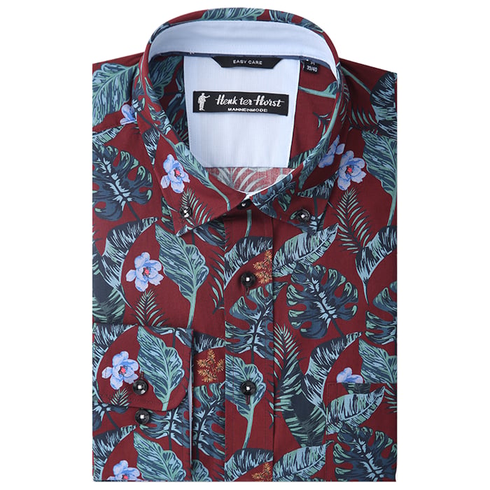 Kaufen Sie Henk ter Horst 100% katoenen overhemd met lange mouw en tropische bladeren print Roodbruin für nur 79,95 € bei Henk ter Horst fashion