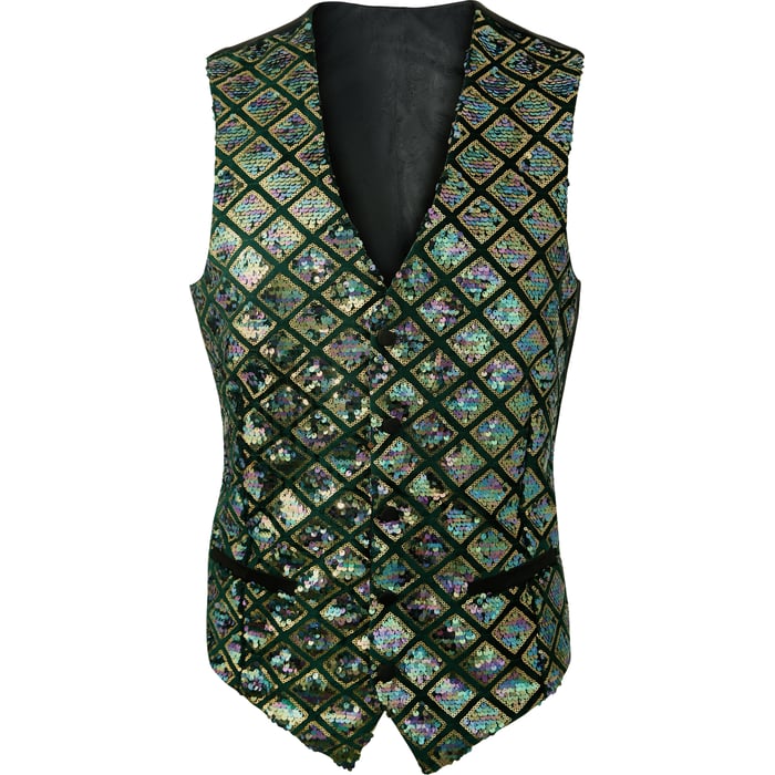 Kaufen Sie Henk ter Horst Feestgilet jacquard diamantpatroon pailletten iriserend glanzend glitter waistcoat smokinggilet Petrol für nur 99,95 € bei Henk ter Horst fashion