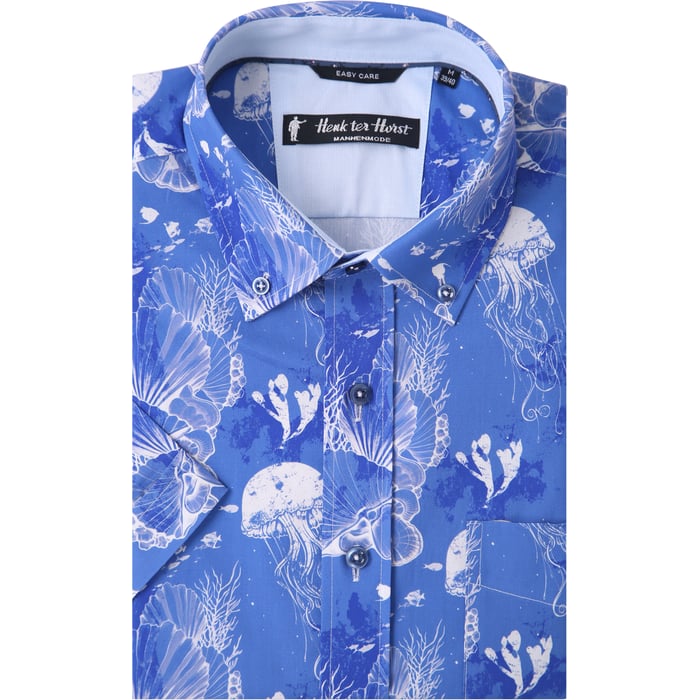 Kaufen Sie Henk ter Horst 100% katoenen overhemd met korte mouw en kwallen schelpen print Blauw für nur 79,95 € bei Henk ter Horst fashion