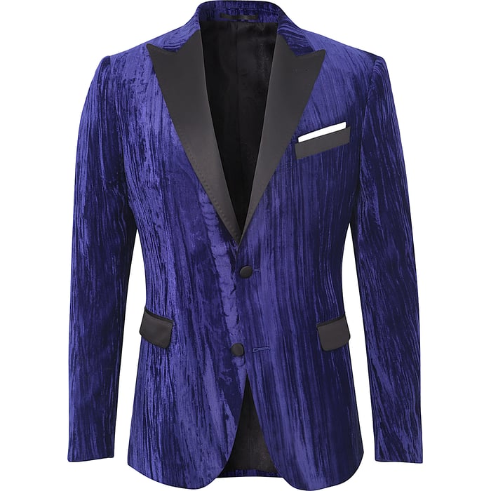 Kaufen Sie Henk ter Horst Festliches Samt-Sakko | Blau | Schwarze Satindetails | Crushed-Optik für nur 199,95 € bei Henk ter Horst fashion