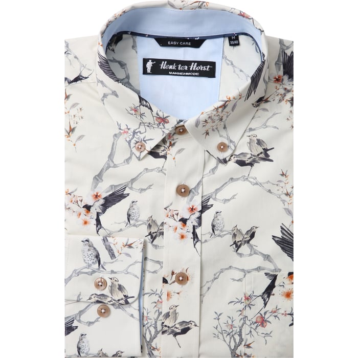 Kaufen Sie Henk ter Horst Langarmhemd | Vogel- und Blütenprint | 100% Baumwolle | Elfenbein für nur 49,95 € bei Henk ter Horst fashion