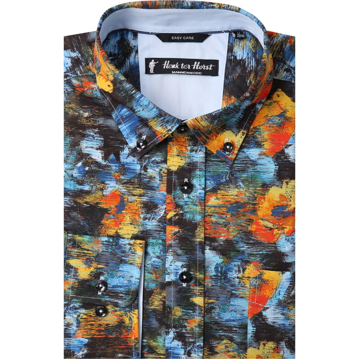 Kaufen Sie Henk ter Horst Casual Hemd | Abstrakter Print | Orange-Blau | 100% Baumwolle für nur 49,95 € bei Henk ter Horst fashion