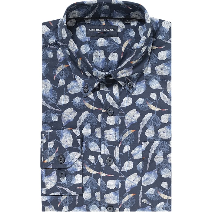 Kaufen Sie Chris Cayne Freizeithemd | Blätterprint | Button-down | Dunkelblau | 100% Baumwolle für nur 39,95 € bei Henk ter Horst fashion