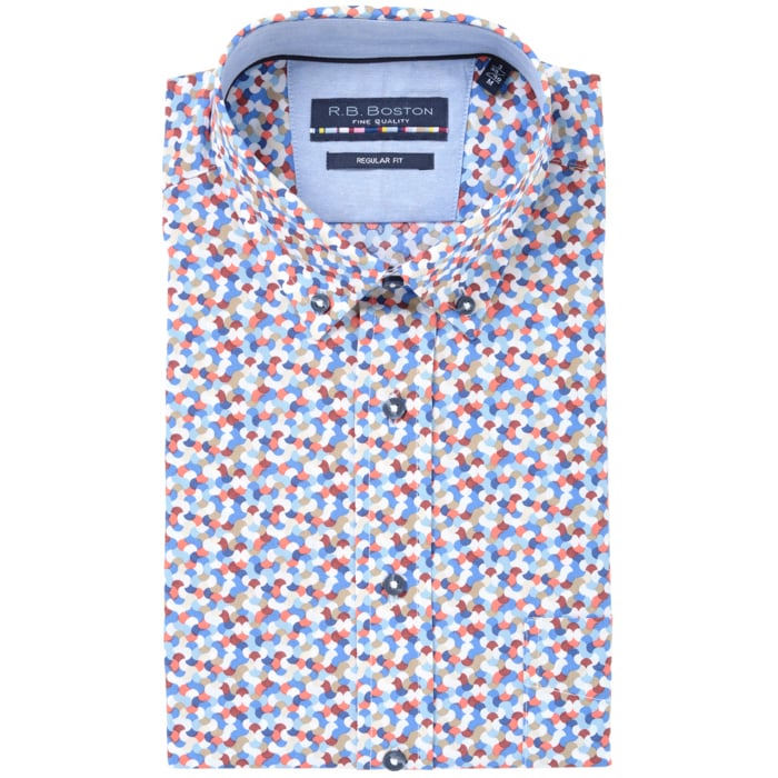 Kaufen Sie R.B. Boston korte mouw kleurrijk gevlekt overhemd Koraal für nur € 39,95 bei Henk ter Horst fashion
