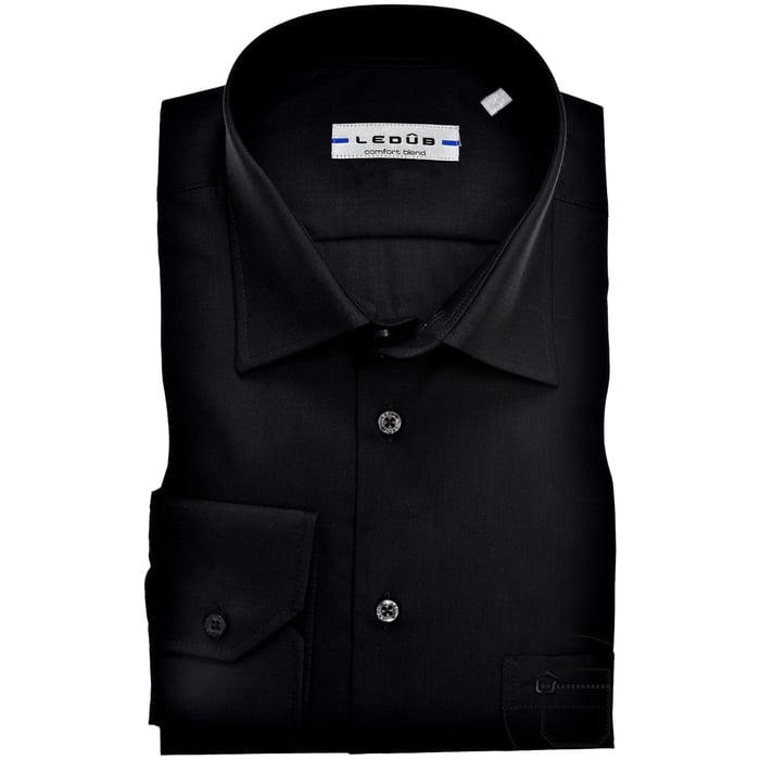 Kaufen Sie Ledub uni regular fit Hemd mit Semi-Spreizkragen und Brusttasche Schwarz für nur  bei Henk ter Horst fashion