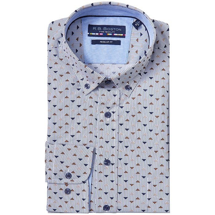 Kaufen Sie R.B. Boston regular fit 100% katoen lange mouw overhemd met print Lichtbruin für nur 29,95 € bei Henk ter Horst fashion