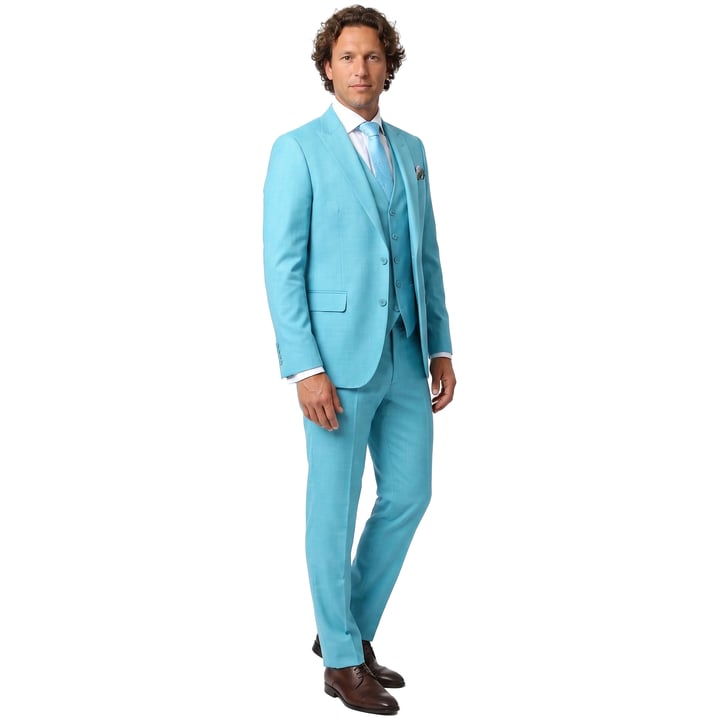 Kaufen Sie 3-teiliger Anzug von Henk ter Horst, Tropical Meliert, Türkis  für nur € 299,95 bei Henk ter Horst fashion