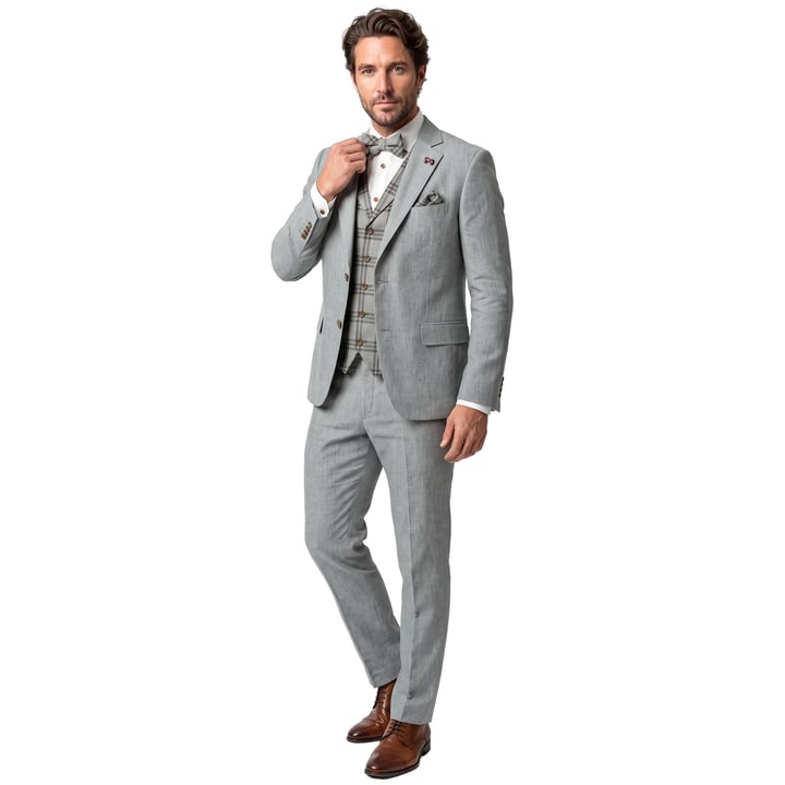 Kaufen Sie Atelier Torino 3-teiliges Hochzeitskostüm Leinen Baumwolle hellgrün für nur 749,95 € bei Henk ter Horst fashion