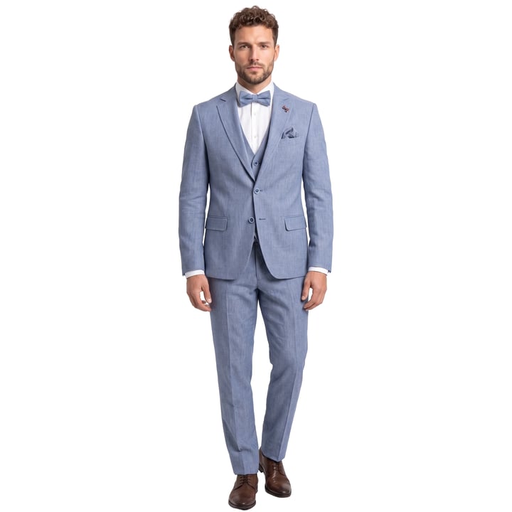 Kaufen Sie Atelier Torino 3-teiliges Hochzeitskostüm Schurwoll-Leinen hellblau für nur 799,95 € bei Henk ter Horst fashion