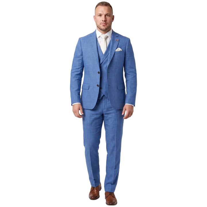 Kaufen Sie Wilvorst 3-teiliger Hochzeitsanzug Leinen Schurwolle Blau für nur € 629,97 bei Henk ter Horst fashion