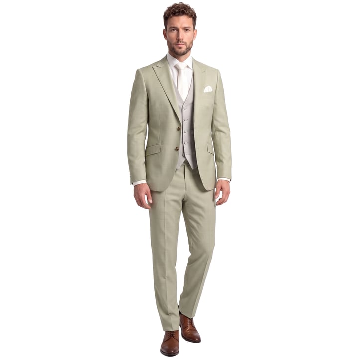 Kaufen Sie Wilvorst 3-teiliger Hochzeitsanzug | Hellgrün Meliert | Weste mit Karomuster | Schurwolle für nur 899,95 € bei Henk ter Horst fashion