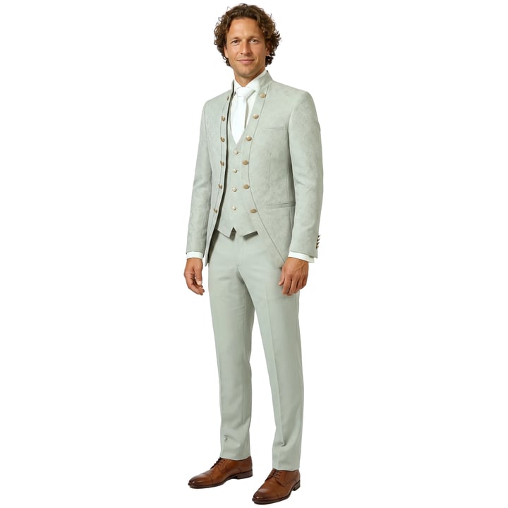 Kaufen Sie Tziacco 3-delig exclusief barok trouwkostuum jacquard Lichtgroen für nur 999,95 € bei Henk ter Horst fashion