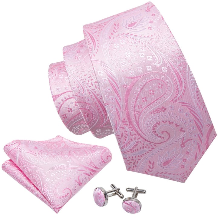 Kaufen Sie Krawatte, Einstecktuch und Manschettenknöpfe aus Zierblumen rosa für nur  bei Henk ter Horst fashion