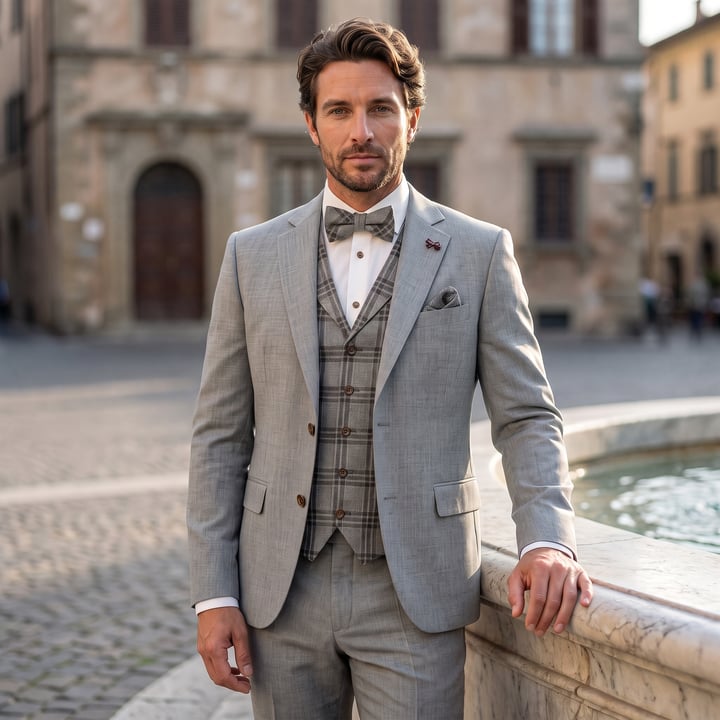 Kaufen Sie Atelier Torino 3-teiliges Hochzeitskostüm Leinen Baumwolle hellgrün für nur 749,95 € bei Henk ter Horst fashion