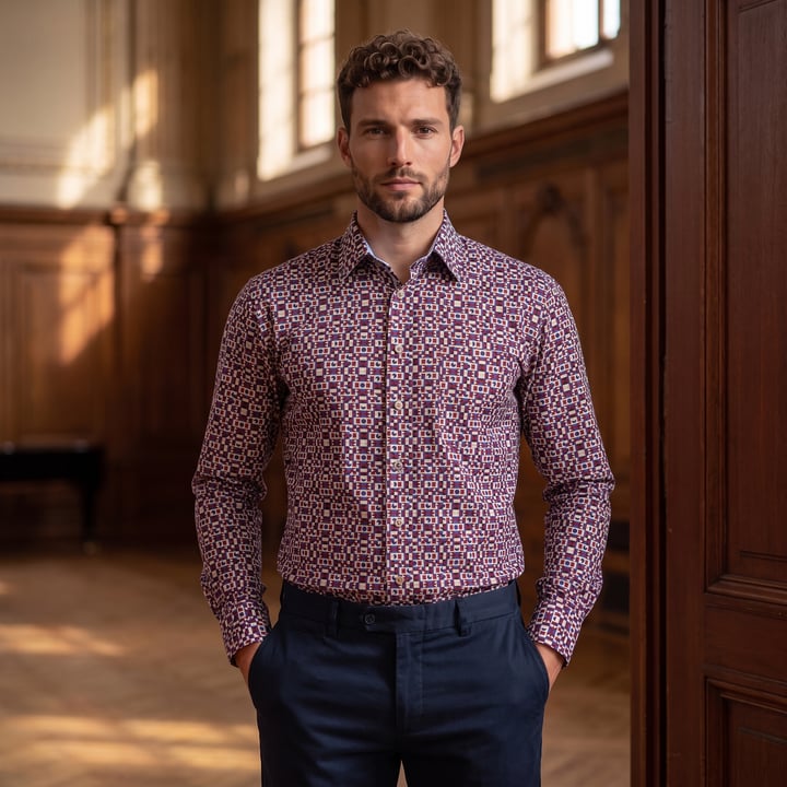 Kaufen Sie Henk ter Horst Freizeithemd | Geometrischer Print | Button-down | Bordeaux-Blau für nur 79,95 € bei Henk ter Horst fashion