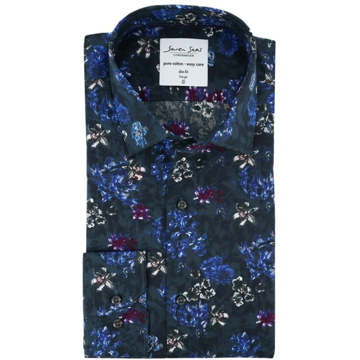 Kaufen Sie Seven Seas hemd Charlie slim fit grau/blau blümen für nur € 34,98 bei Henk ter Horst fashion