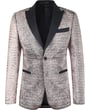 Festliches Sakko mit Pailletten | Silber | Schwarze Satin-Revers | Smoking-Stil